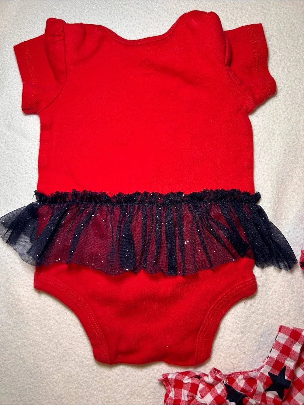 Red Star-Print Baby Romper Set for Girls Newborn and 0-3 Months